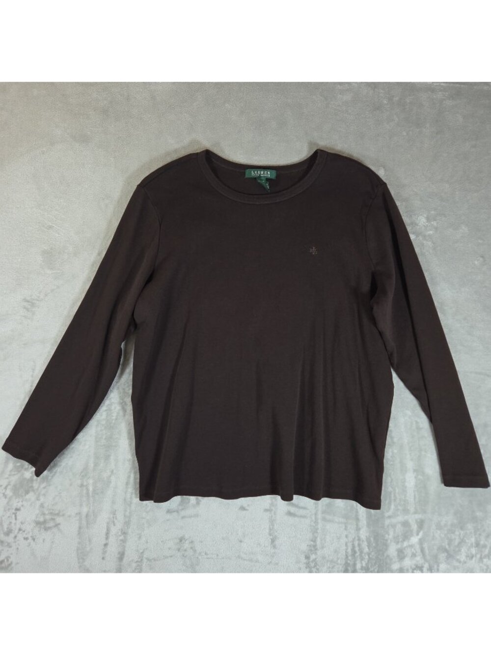 Lauren Ralph Lauren Top 2X Brown Cotton Knit Crew Neck Long Sleeve Logo